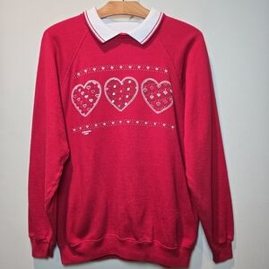 Morning Sun 90s Heart Sweatshirt Large Women's Grandma Nostalgic Sweater Red